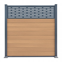 Ogrodzenie kompozytowe Premium 180x190 cm z panelem dekoracyjnym Linea - postarzane drewno - Compolife