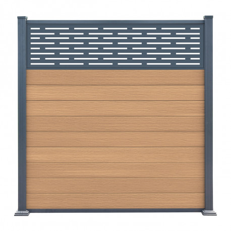 Ogrodzenie kompozytowe Premium 180x190 cm z panelem dekoracyjnym Linea - postarzane drewno - Compolife