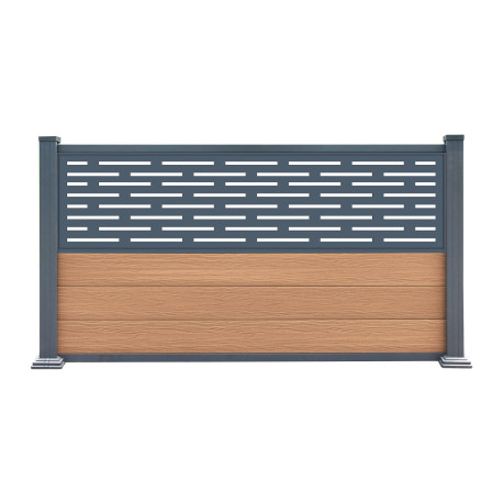 Ogrodzenie kompozytowe Premium 180x95 cm z panelem dekoracyjnym Linea - postarzane drewno - Compolife