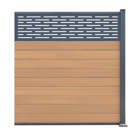 Przedłużenie do ogrodzenia kompozytowego Premium 180x190 cm z panelem dekoracyjnym Linea - postarzane drewno - Compolife