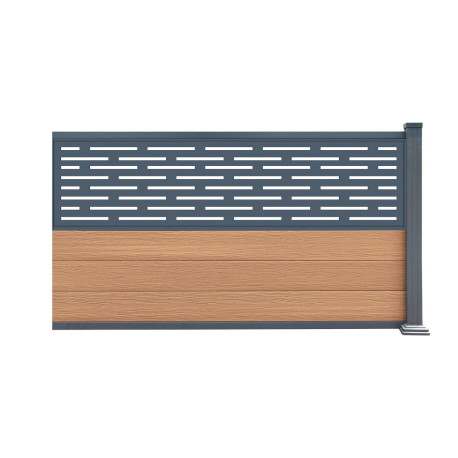Przedłużenie do ogrodzenia kompozytowego Premium 180x95 cm z panelem dekoracyjnym Linea - postarzane drewno - Compolife